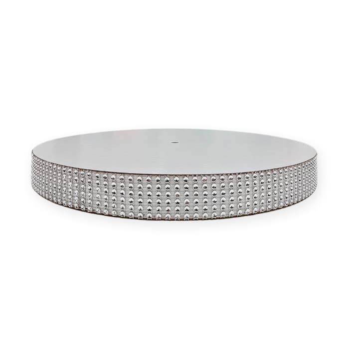 Подложка круглая со стразами 32 см, толщина 30 мм, серебро