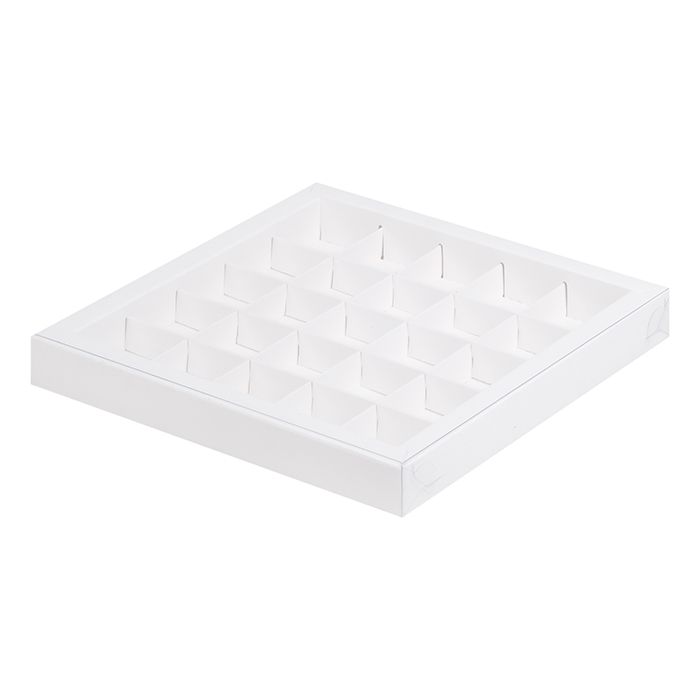 Коробка для конфет 25 ячеек Белая с прозрачной крышкой №К130