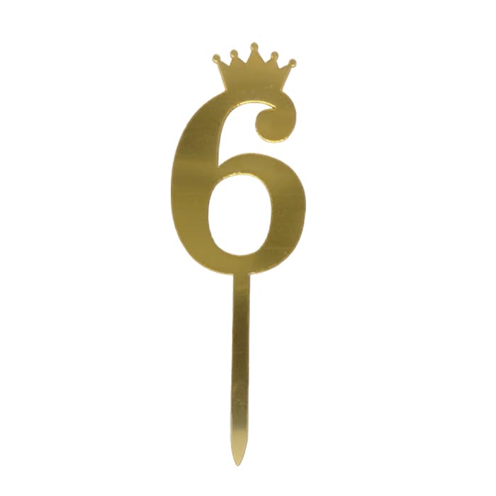 Топпер акриловый цифра "6" золотая с короной