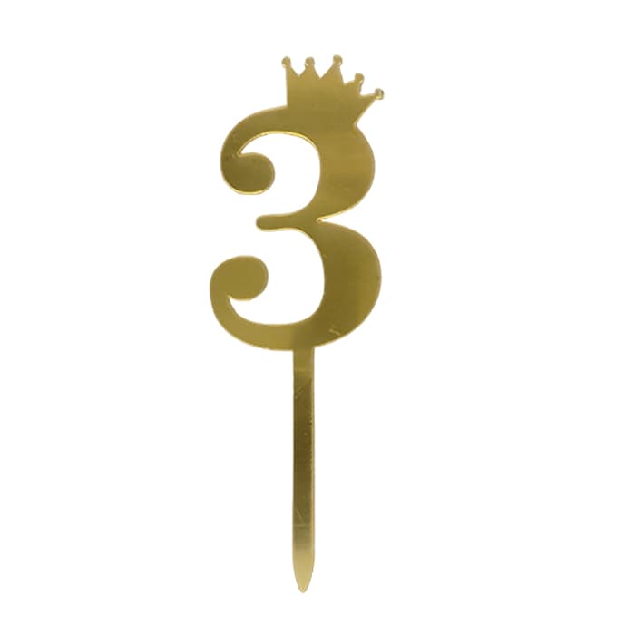 Топпер акриловый цифра "3" золотая с короной