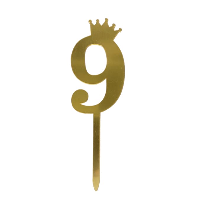 Топпер акриловый цифра "9" золотая с короной
