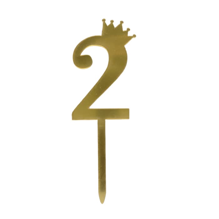 Топпер акриловый цифра "2" золотая с короной