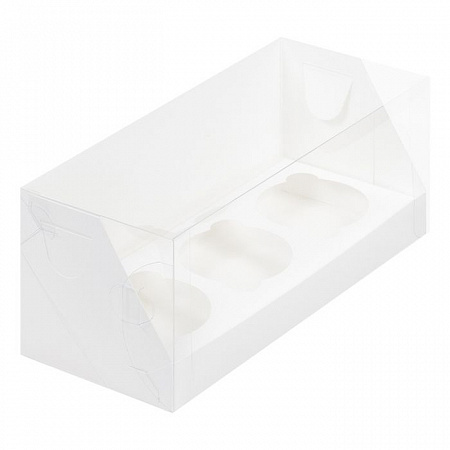 Коробка для 3 капкейков Белая с прозрачной крышкой №68