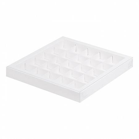 Коробка для конфет 25 ячеек Белая с прозрачной крышкой №К130