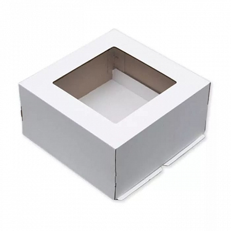 Коробка для торта 280x280x140мм Белая с окном №20