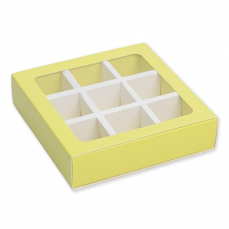 Коробка под 9 конфет с ячейками жёлтая 14,5 х 14,5 х 3,5 см