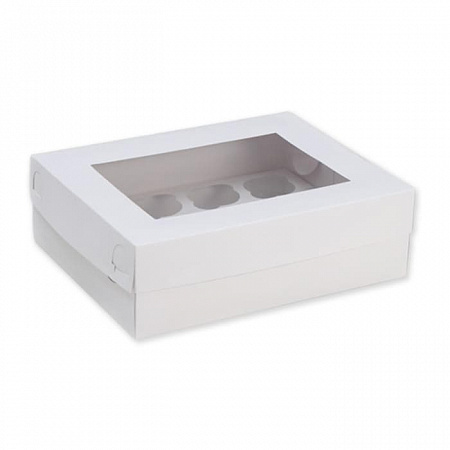 Коробка на 12 капкейков 32,5 х 25,5 х 10 см белая с окном