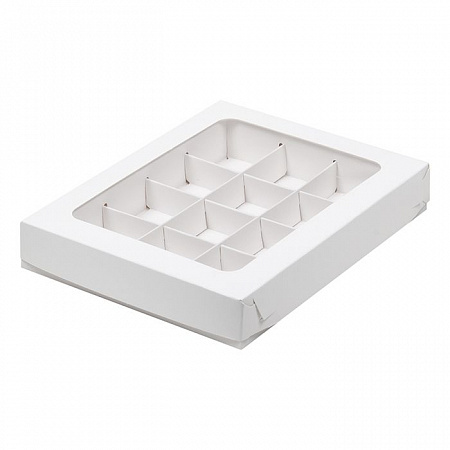 Коробка для конфет 12 ячеек Белая с окном №128