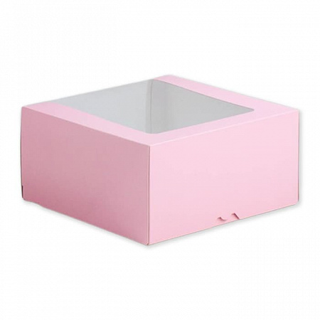 Кондитерская упаковка 23,5 х 23,5 х 11,5 см розовая с окном