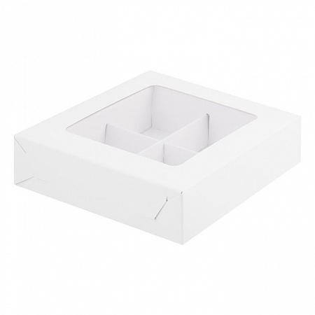 Коробка для конфет 4 ячейки Белая с окном №А115