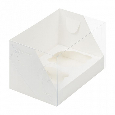 Коробка для 2 капкейков Белая с прозрачной крышкой №70