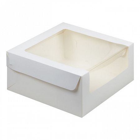 Коробка для торта 225x225x110мм Белая с окном №49
