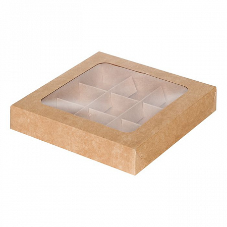 Коробка для конфет 9 ячеек Крафт с окном №К117