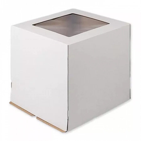 Коробка для торта 420x420x450мм Белая с окном №1