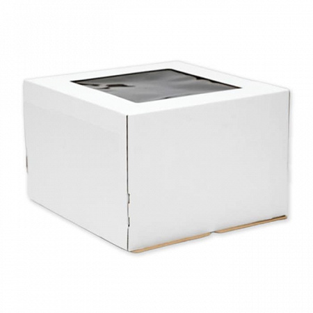 Коробка для торта 240x240x220мм Белая с окном №27, 10шт