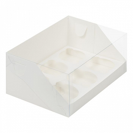 Коробка для 6 капкейков Белая с прозрачной крышкой №66