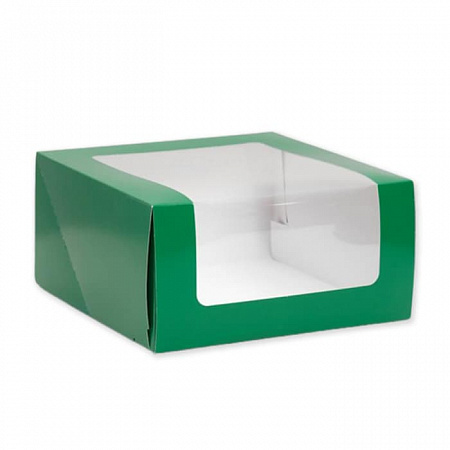 Кондитерская упаковка 23,5 х 23,5 х 11,5 см темно-зеленая с окном