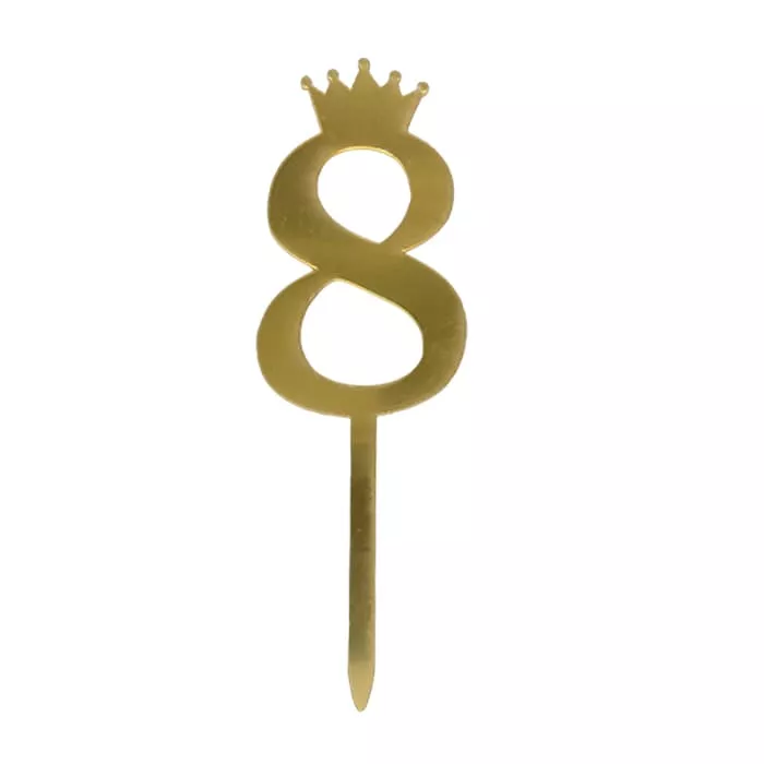 Топпер акриловый цифра "8" золотая с короной