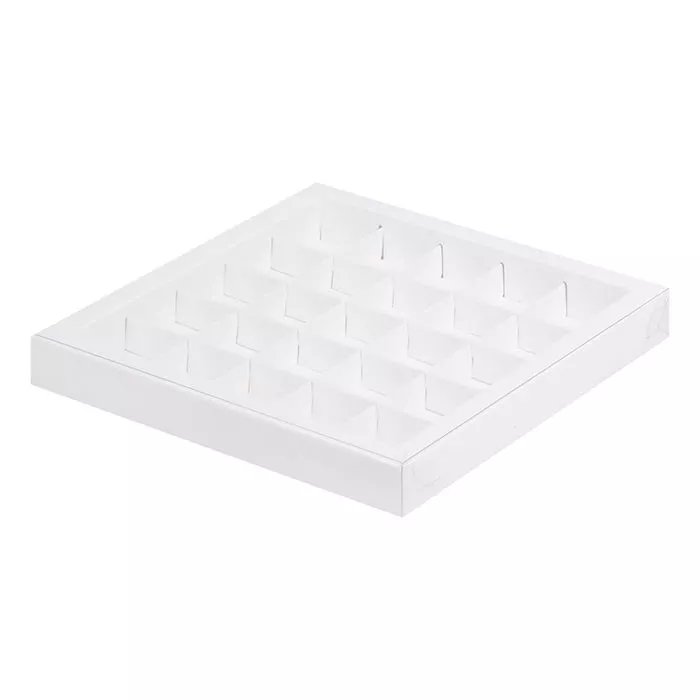 Коробка для конфет 25 ячеек Белая с прозрачной крышкой №К130, 10шт