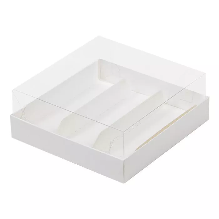 Коробка для эклеров 3 ячейки Белая с прозрачной крышкой №126