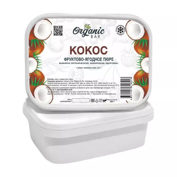 Фруктово-ягодное пюре Organic Bar, кокос 200 г