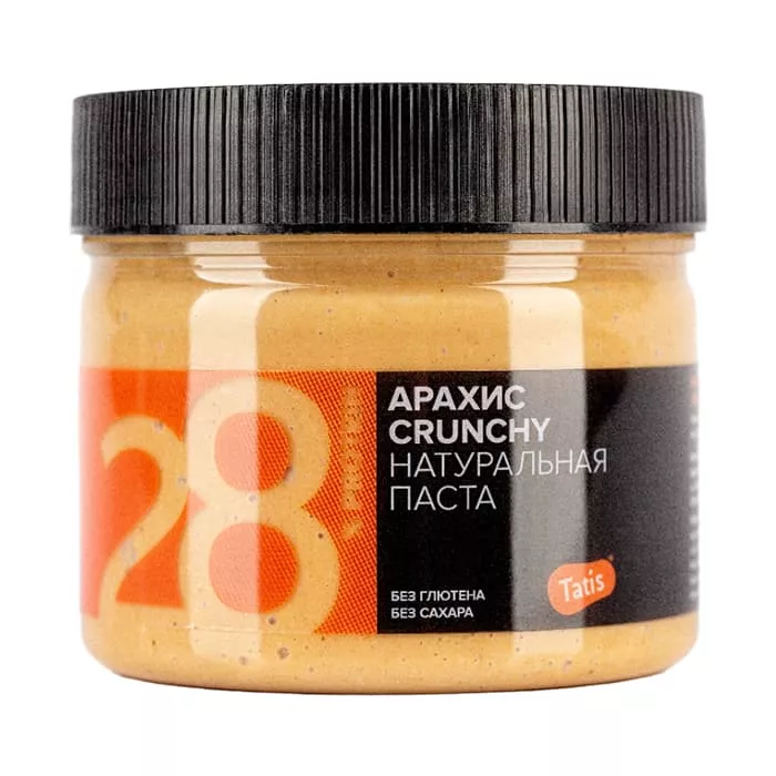 Арахисовая паста Tatis «Хрустящая с кусочками арахиса» без сахара, 300 гр.
