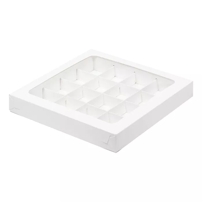 Коробка для конфет 16 ячеек Белая с окном №129