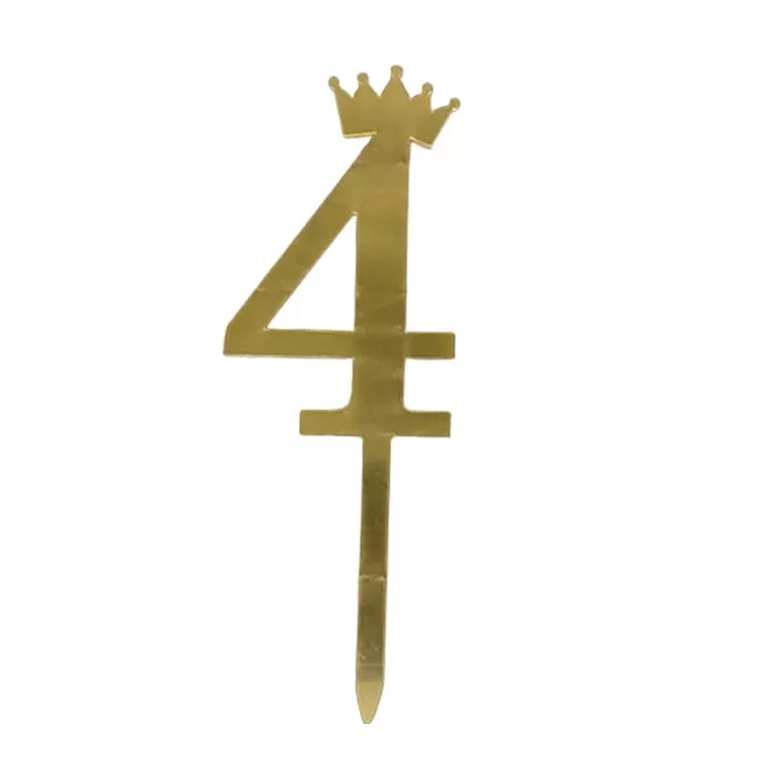 Топпер акриловый цифра "4" золотая с короной