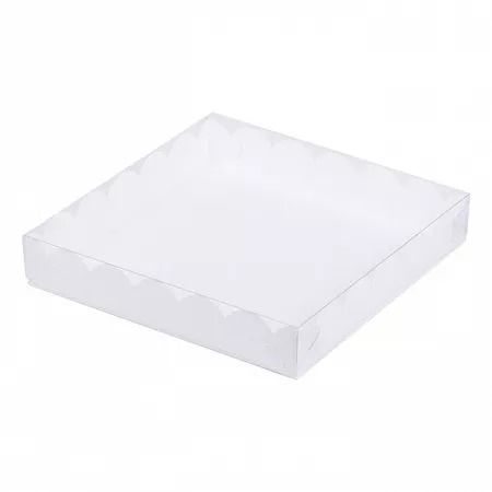 Коробка для пряников 200x200x35 мм Белая с прозрачной крышкой №111