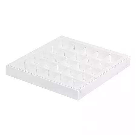 Коробка для конфет 25 ячеек Белая с окном №130