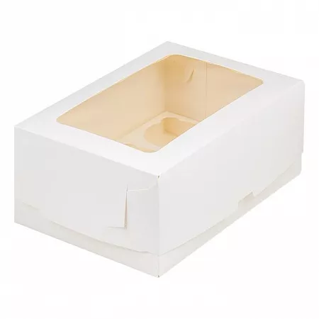 Коробка для 6 капкейков Белая с окном №65, 10шт