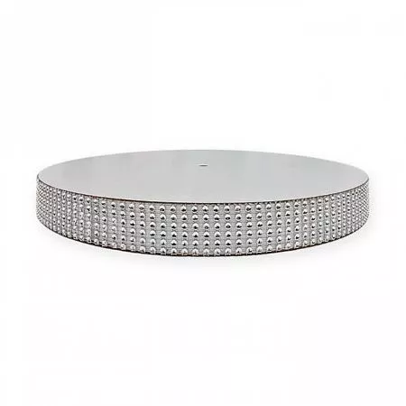 Подложка круглая со стразами 38 см, толщина 30 мм, серебро