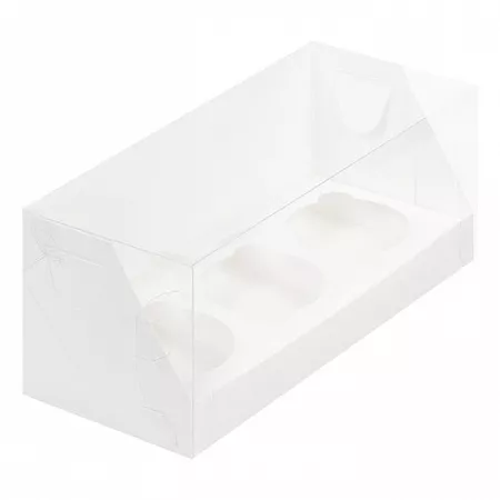 Коробка для 3 капкейков Белая с прозрачной крышкой №68, 10шт
