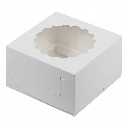 Коробка для 4 капкейков Белая с окном №67, 10шт