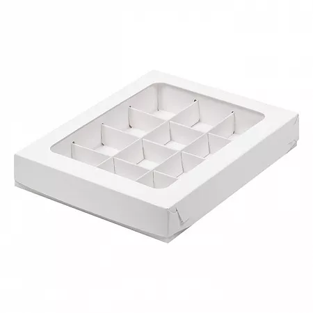 Коробка для конфет 12 ячеек Белая с окном №128