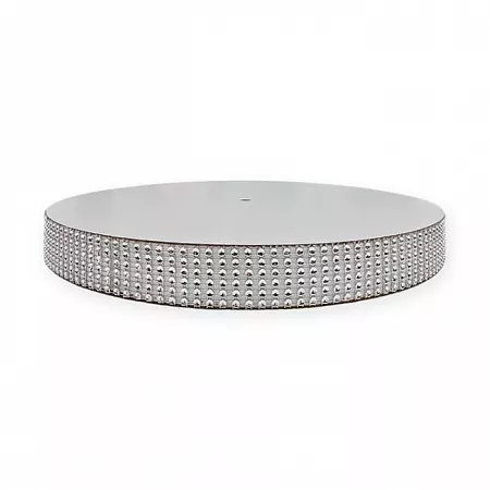 Подложка круглая со стразами 32 см, толщина 30 мм, серебро