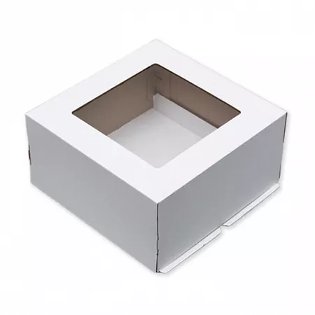 Коробка для торта 220x220x130мм Белая с окном №37, 10шт