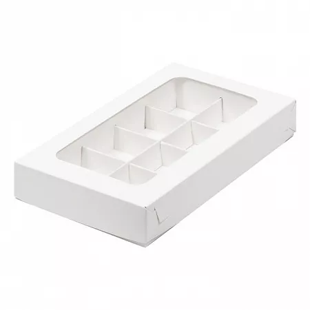 Коробка для конфет 8 ячеек Белая с окном №А117