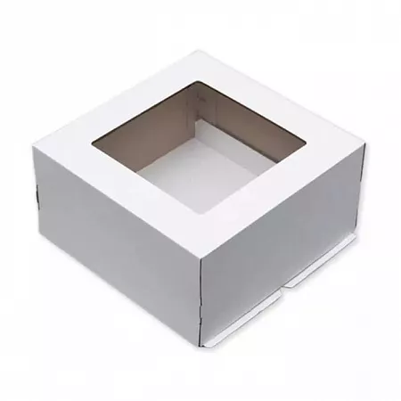 Коробка для торта 220x220x130мм Белая с окном №37