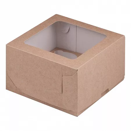 Коробка для 4 капкейков Крафт с окном №B67