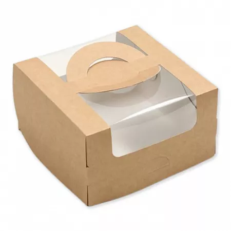 Коробка под бенто-торт с окном, крафт, 14 х 14 х 8 см