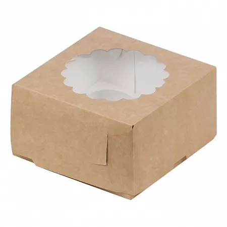 Коробка для 4 капкейков Крафт с окном №С67