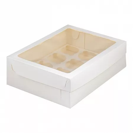 Коробка для 12 капкейков Белая с окном №57