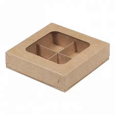Коробка для конфет 4 ячейки Крафт с окном №В115